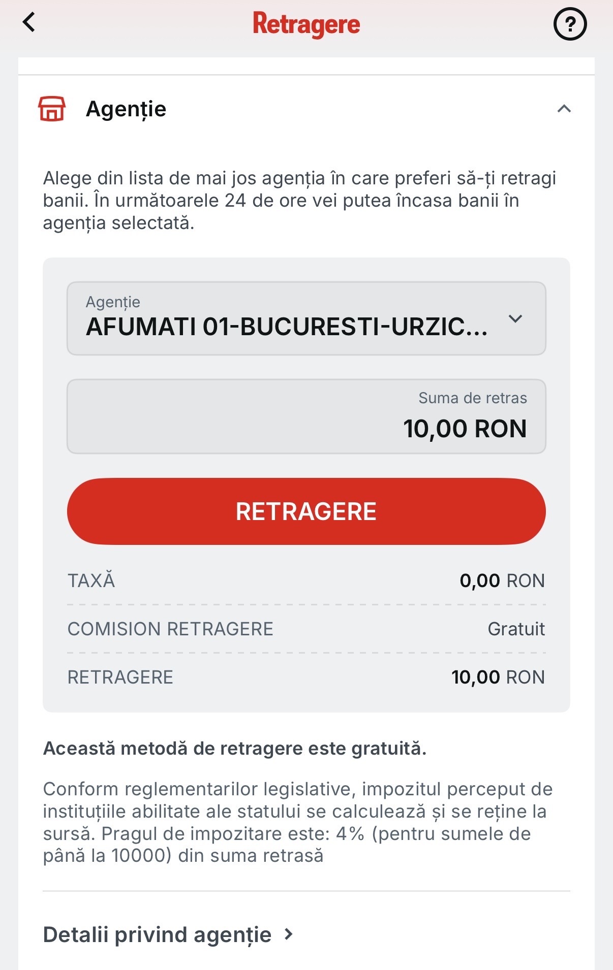 retragere prin agentie