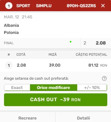 cash out pentru un bilet activ